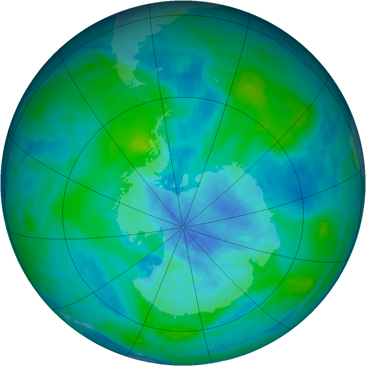 Antarctic ozone map for 14 March 1989
